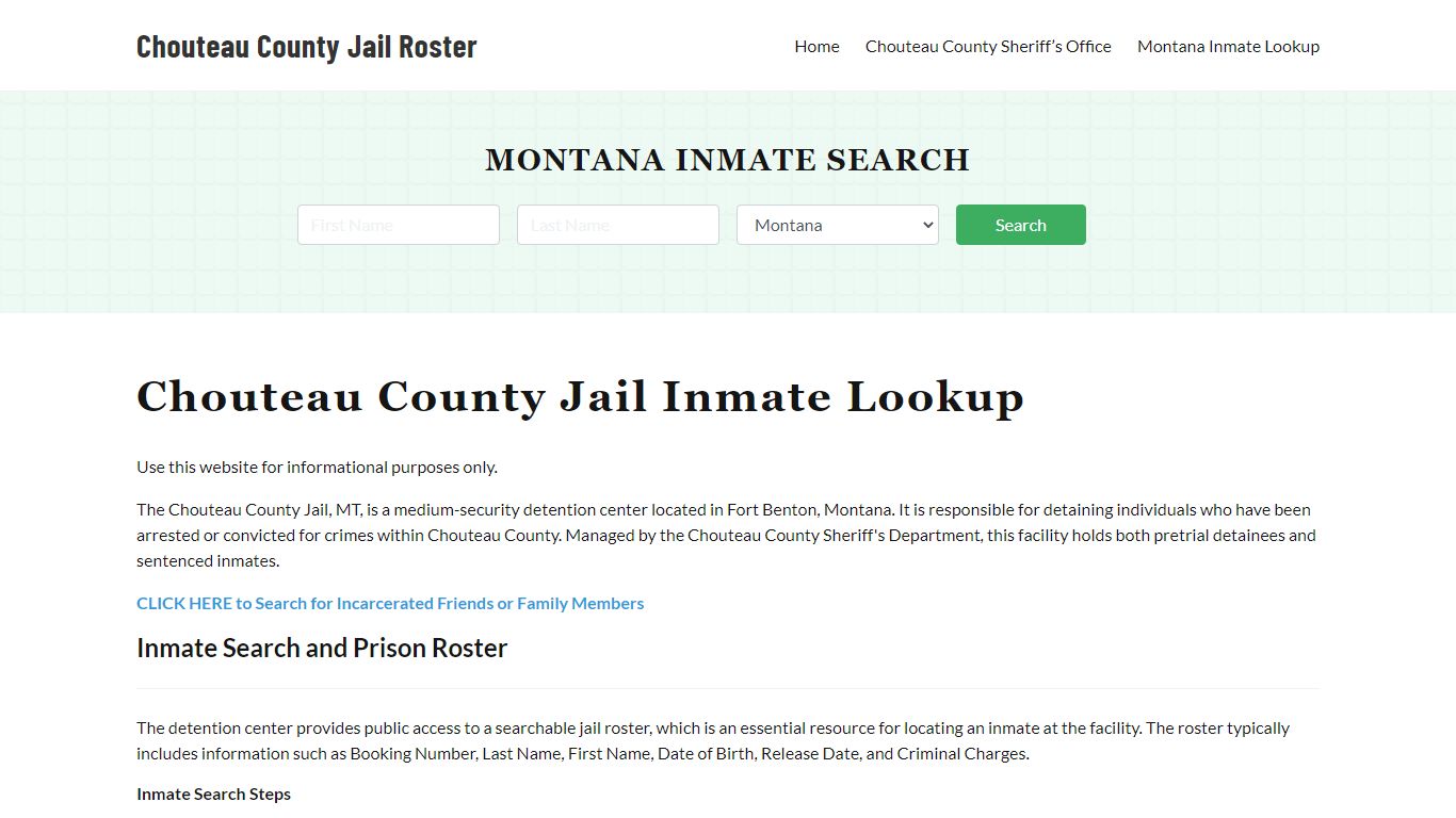 Chouteau County Jail Roster Lookup, MT, Inmate Search