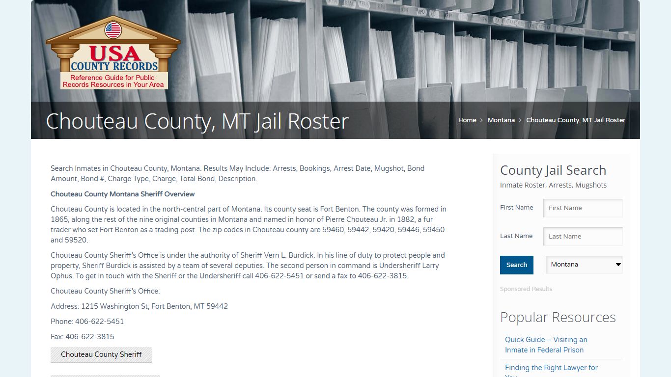 Chouteau County, MT Jail Roster | Name Search