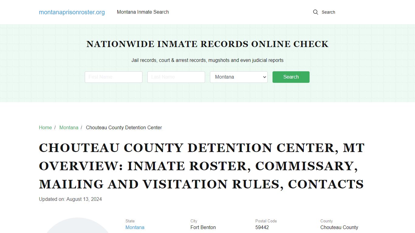 Chouteau County Detention Center, MT: Offender Search, Visitation ...